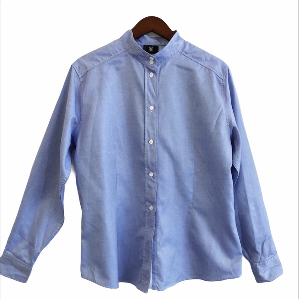 Bogner Mandarin Collar Oxford Cloth Button Front Shirt Size US 16 in Blue